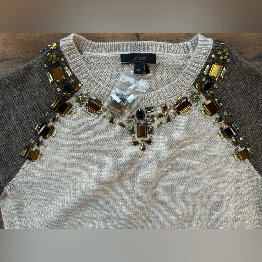 NWOT J.Crew Alpaca Merino Embellished Sweater XS | Jewel Neck Short Sleeve